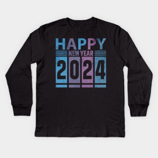 Happy New Year 2024 fun grunge design Kids Long Sleeve T-Shirt